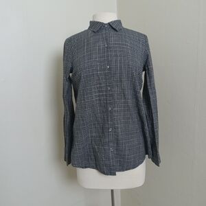 J Jill Size Extra Small Midnight Blue & White Plaid Button Down Shirt